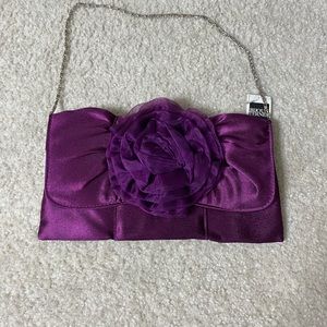Purple satin clutch with chain